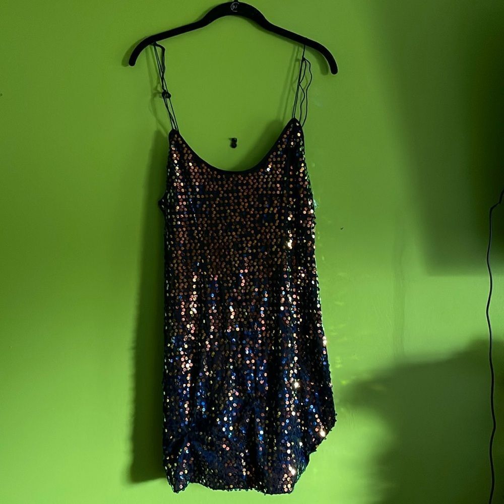 NWT Forever 21 Black Multicolor Sequin Mini Dress Size L